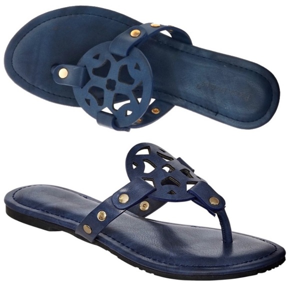 NAVY BLUE ornate thong sandals Pierre Dumas NIB New in box 6 8.5 9 - Picture 3 of 12